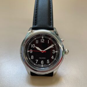 Orologio parlante cinturino in pelle quadrante nero