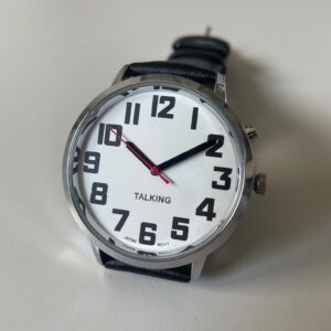Orologio parlante cinturino in pelle quadrante bianco